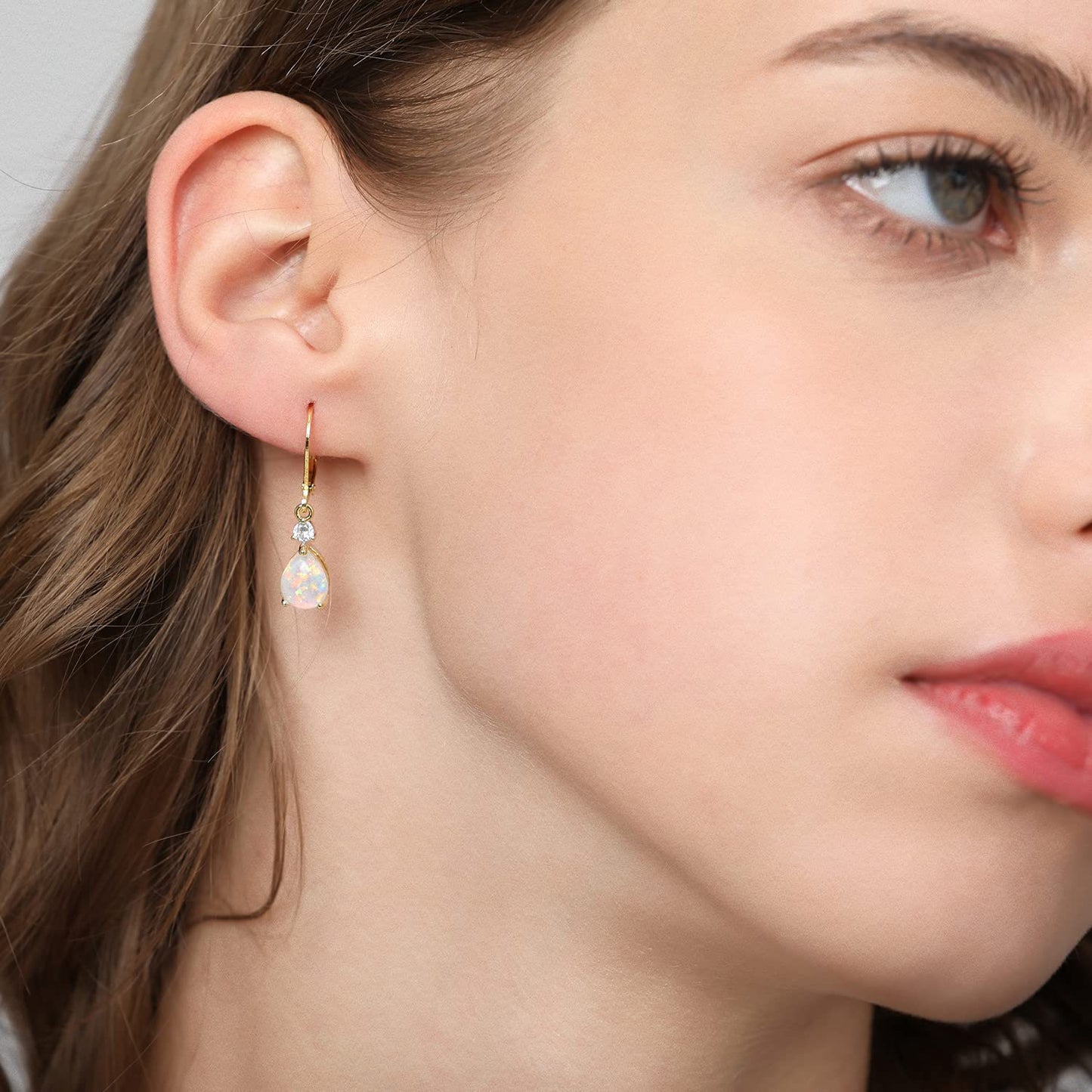 Women's Popular White Opal Drop Single Stud Earrings