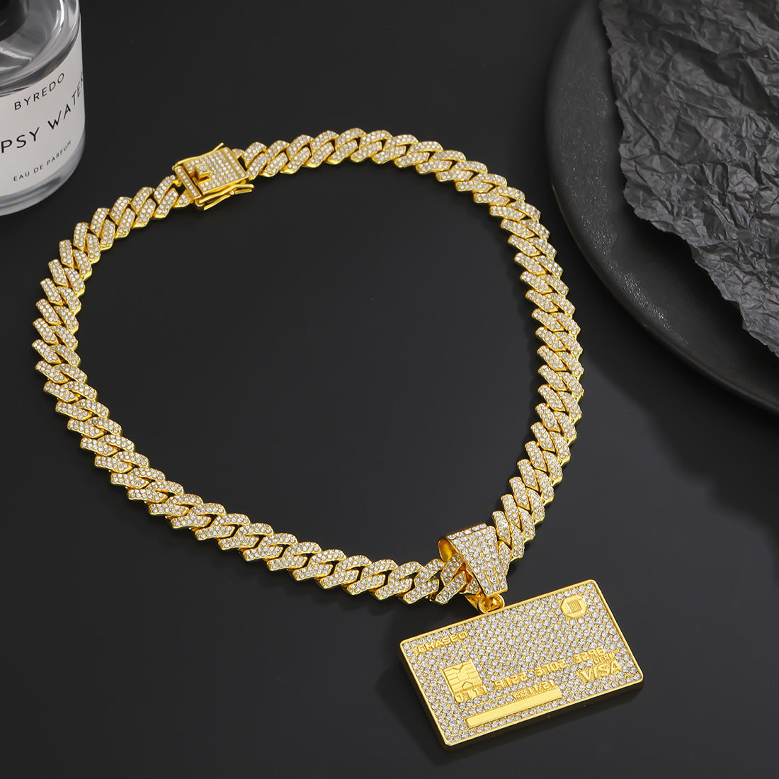 Men's Hip Hop Full Diamond Domineering Bank Card Tag Necklaces