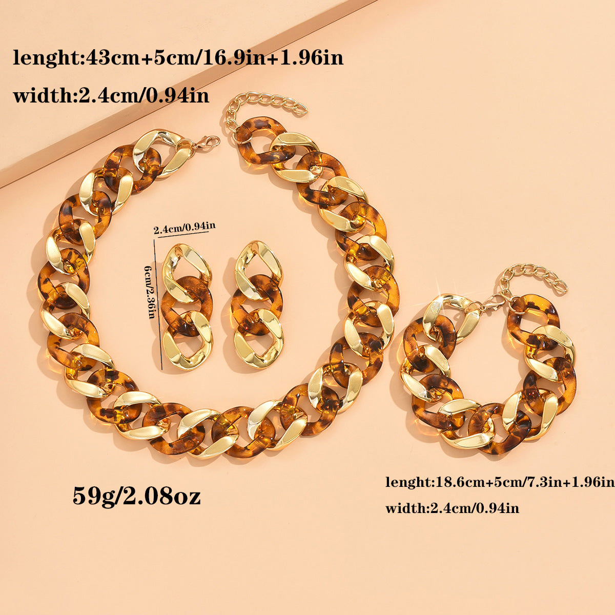 Fashion Stitching Acrylic Chain Leopard Print Personality Bracelets