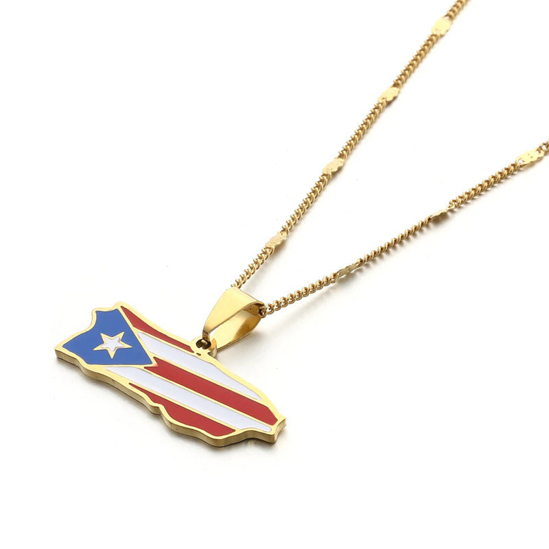 Puerto Rico Stainless Steel Map Male Necklaces