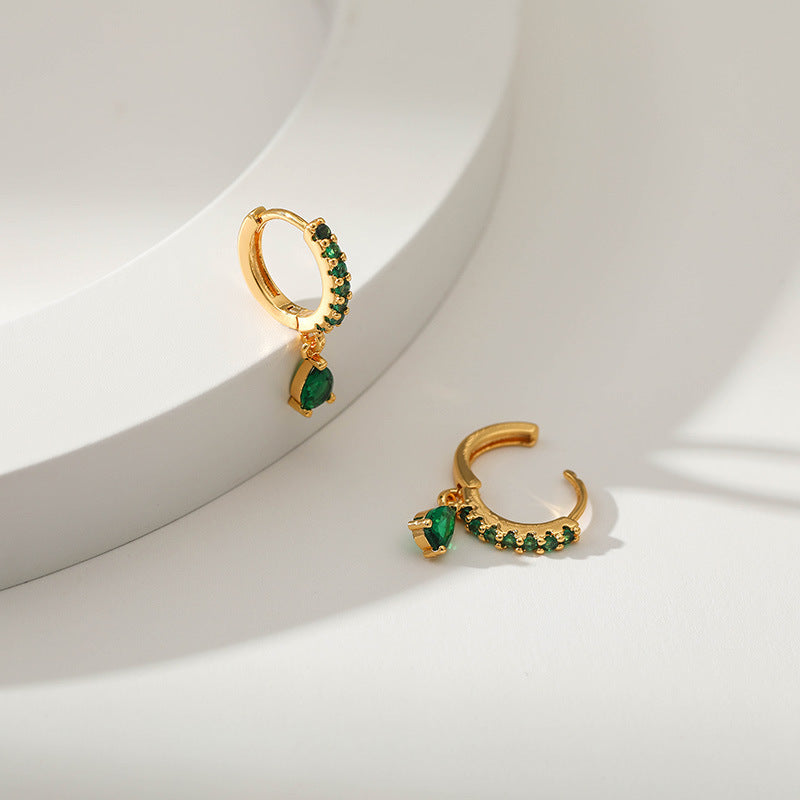 Copper Plated Gold Emerald Zircon Texture Small Drop-shaped Design Rings