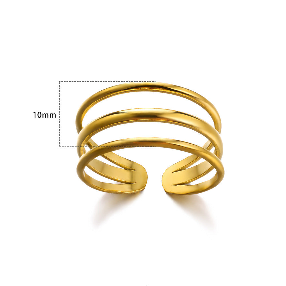 Women's Simple Line Open Stainless Steel Gold-plated Rings