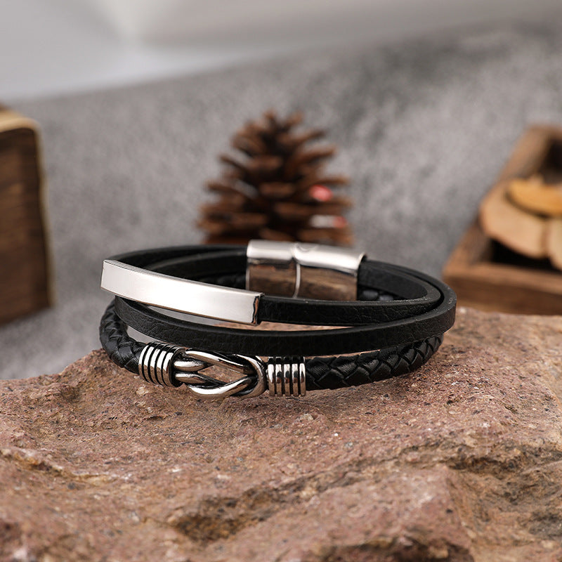 Fashion Stainless Steel Leather Korean Woven Bracelet