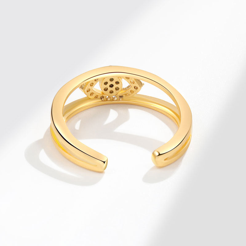 Devil's Eye Copper Plating Real Gold Open Diamond Three-color Ring