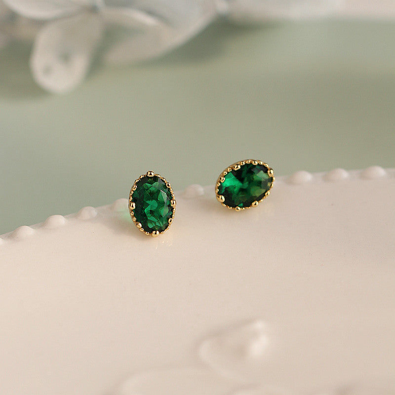 French Cake Side Grandmother Green Oval Earrings