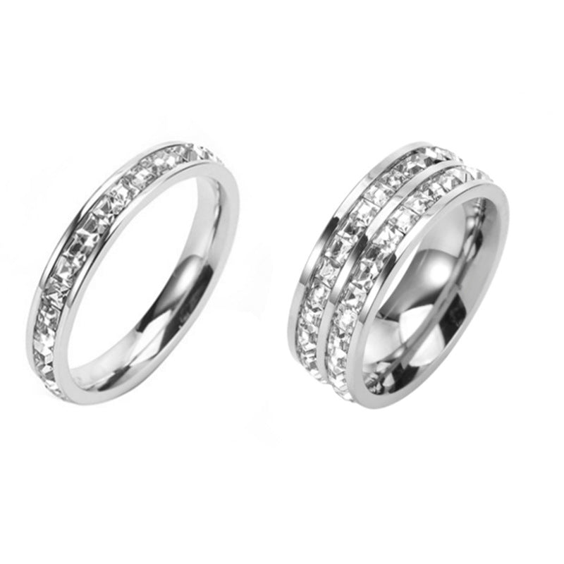 Women's & Men's Diamond Titanium Steel Double Row Full Ring