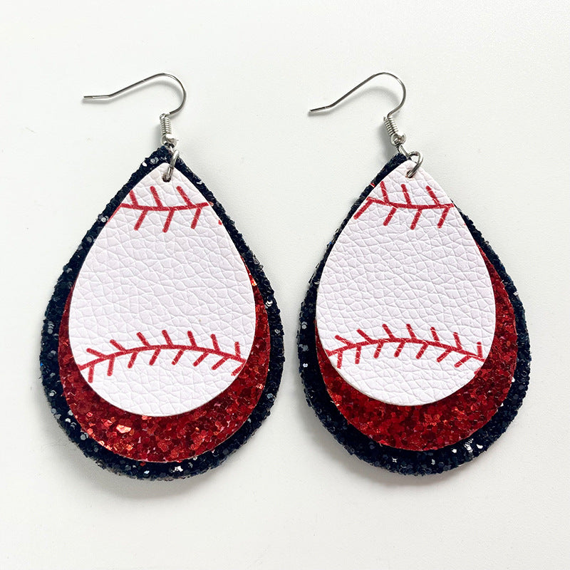 Color Matching Cheerleading Rugby Baseball Softball Leather Earrings