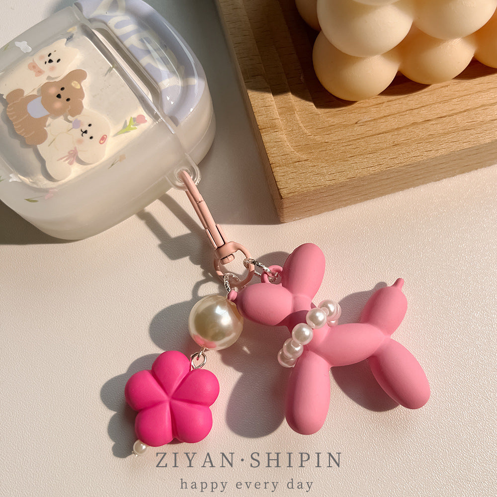 Rubber Balloon Dog Finished Flower Cartoon Earphone Sleeves Hanging Ornaments