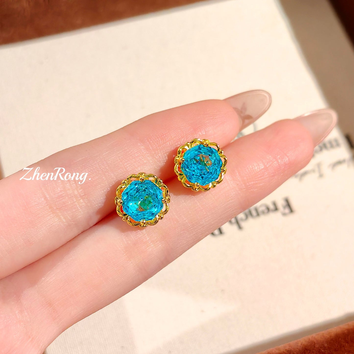 Women's Sea Blue Zirconium Inlaid High Carbon Diamond Pink Jewelry Set