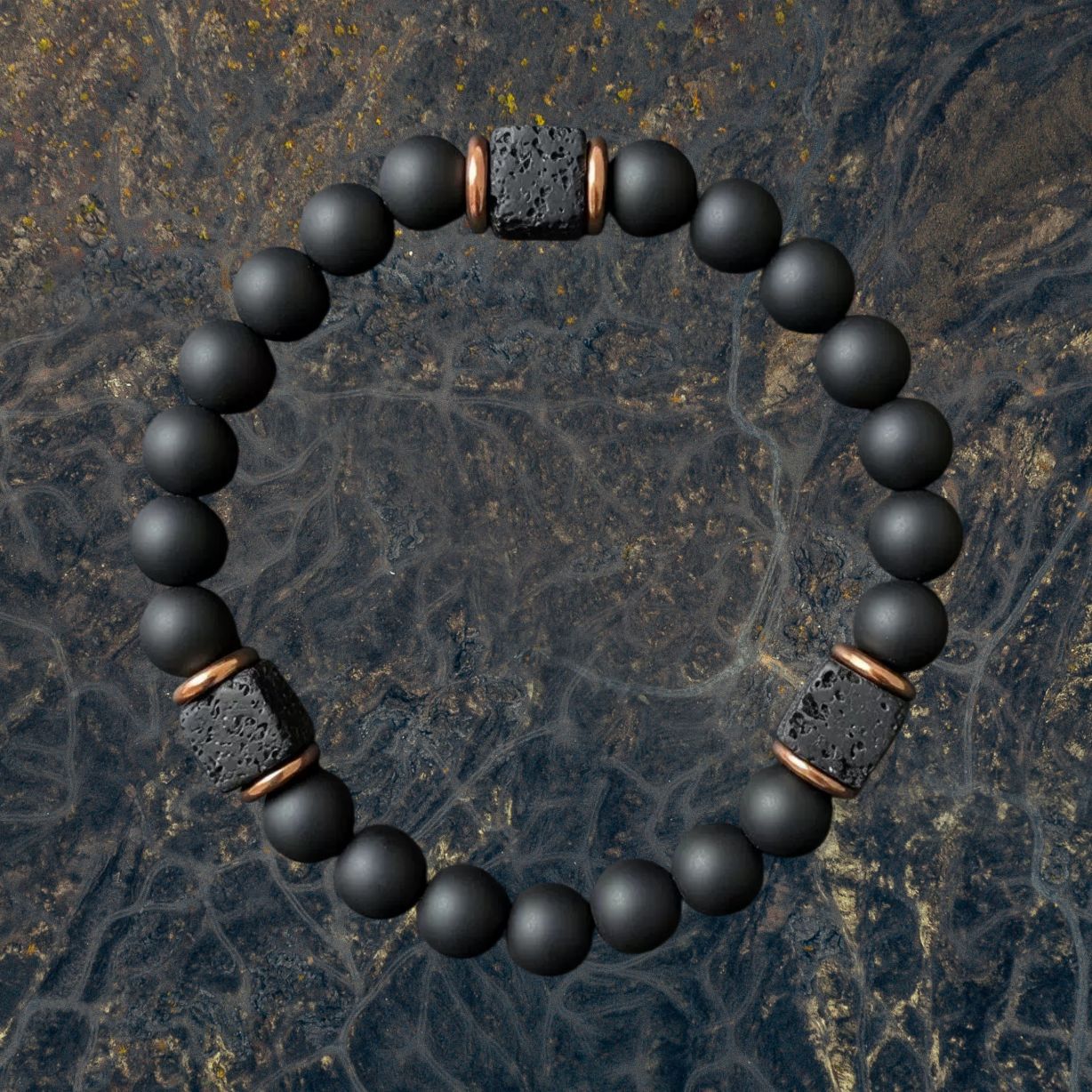 Trendy Beaded Black Geometric Round Beads Frosted Stone Bracelet