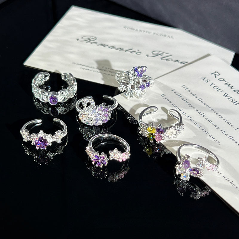 Purple Romantic Fantasy Diamond Sweet Female Niche Butterfly Ring