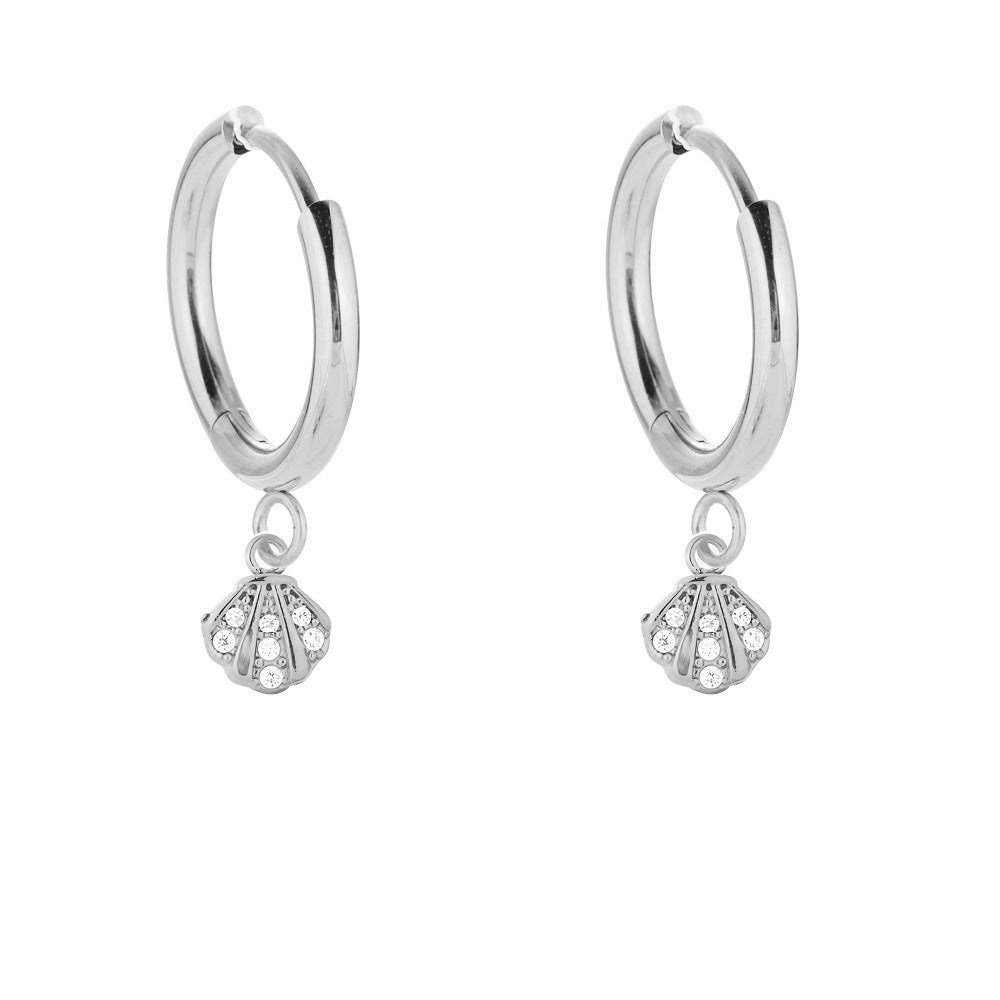 Fashion Stainless Steel Full Zircon Shell Starfish High Sense Refined Earrings