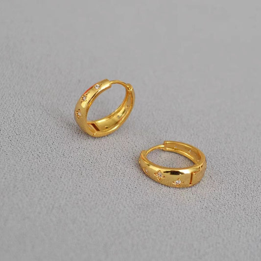 Women's Gold Emblem Inlaid Brass Plated Diamond Wild Earrings
