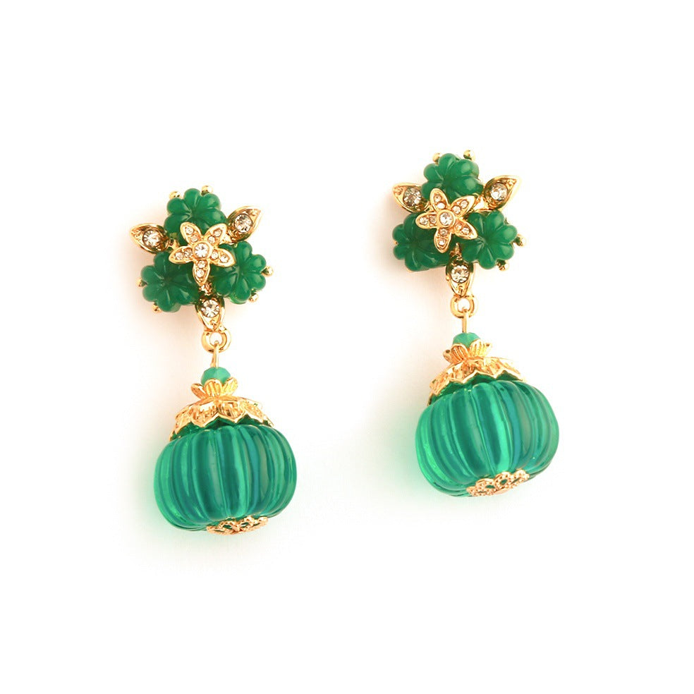 Real Gold Gaanized Enamel Diamond Retro Earrings