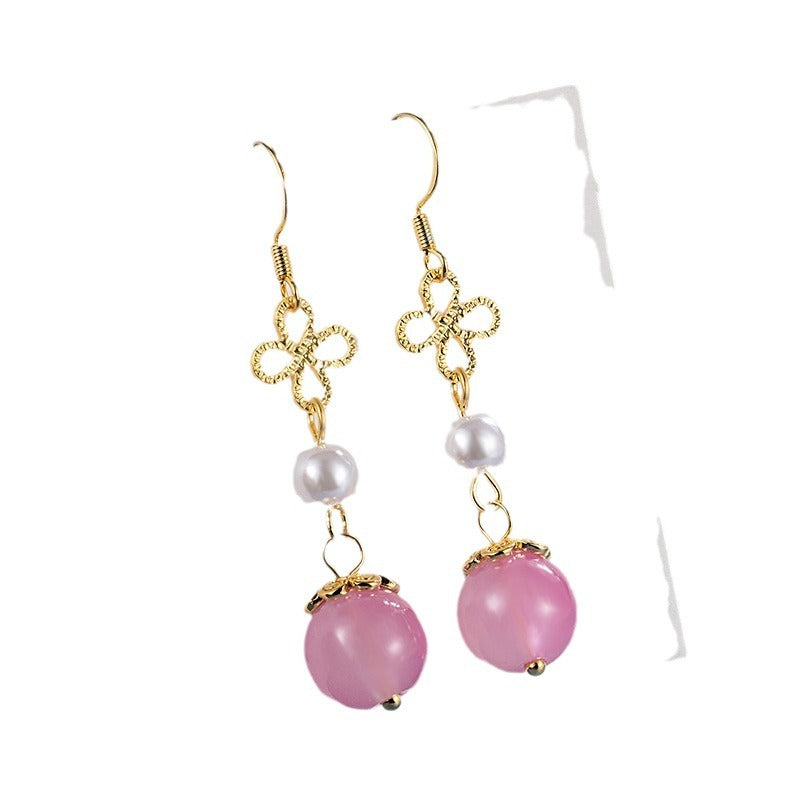 Women's Ancient Imitation Rose Chalcedony Red Agate Skirt Trendy Cheongsam Sweet Ear Hook