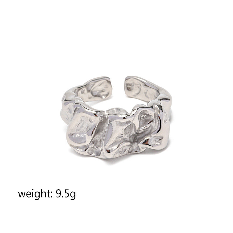 Women's Fashion Gold Stainless Steel Lava Texture Rings