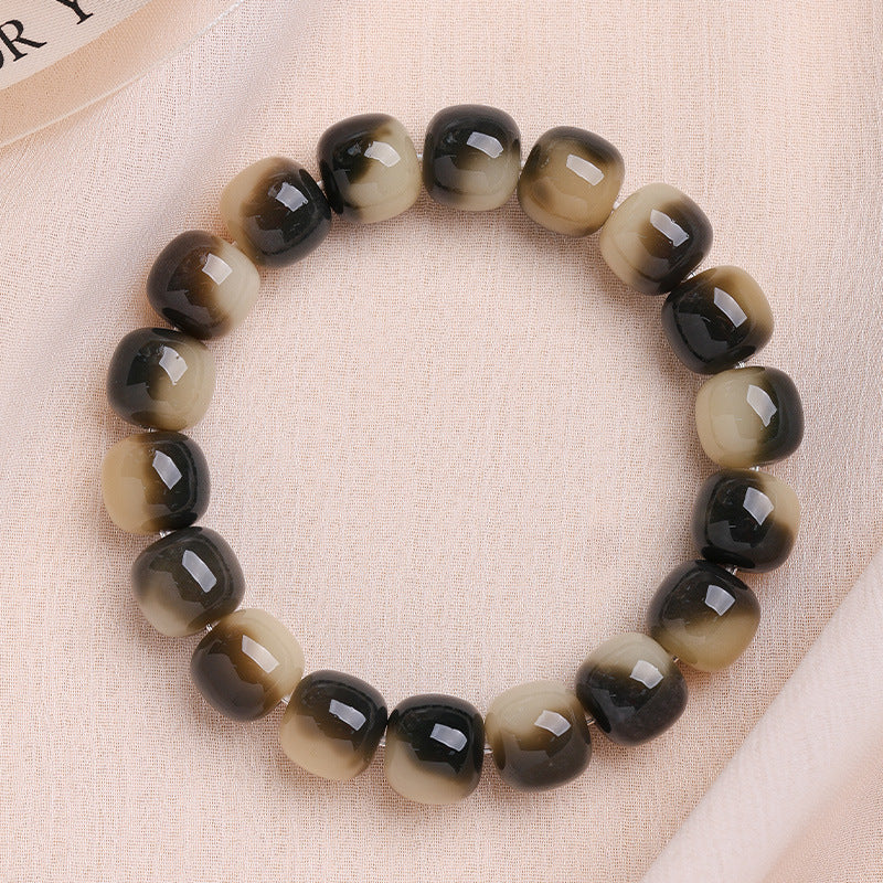 Men's Bodhi Pliable Temperament Skin Root Gradient Old Barrel Buddha Beads Bracelet