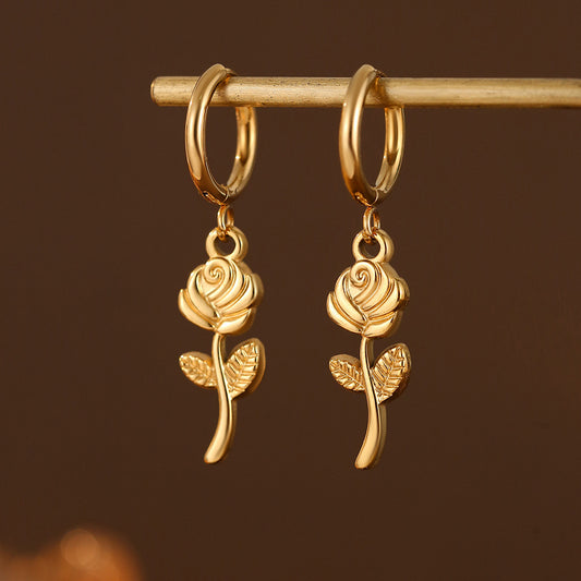 Women's Stainless Steel Rose Suite Titanium Gold Waterproof Jewelry Set