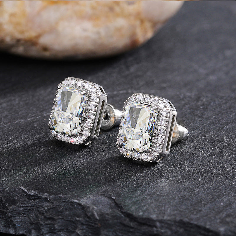 Women's Exquisite Square Ear Full Diamond Inlaid With Green Earrings