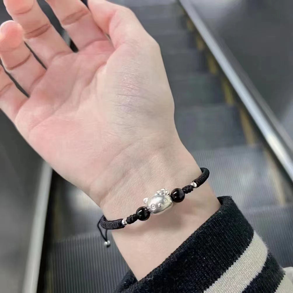 Hello Kitty Obsidian Strawberry Couple Woven Hand Bracelet