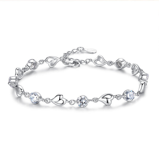 Women's Heart Blue Crystal Sier-plated Heart-shaped Simple Bracelets