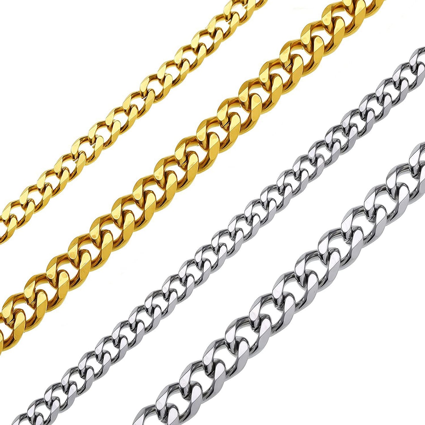 Men's Gold Sier Black Stainless Steel Six-sided Necklaces
