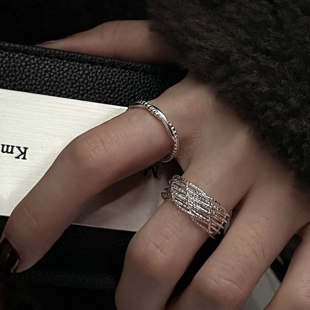 Women's Sterling Sier With Shiny Lines Cross Rings