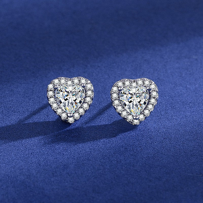Moissanite Ear Female With Hearts Sterling Earrings