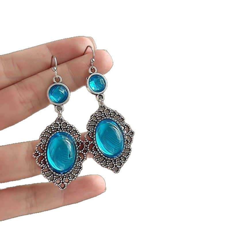 Bohemian Oval Sky Blue Purple Crack Earrings