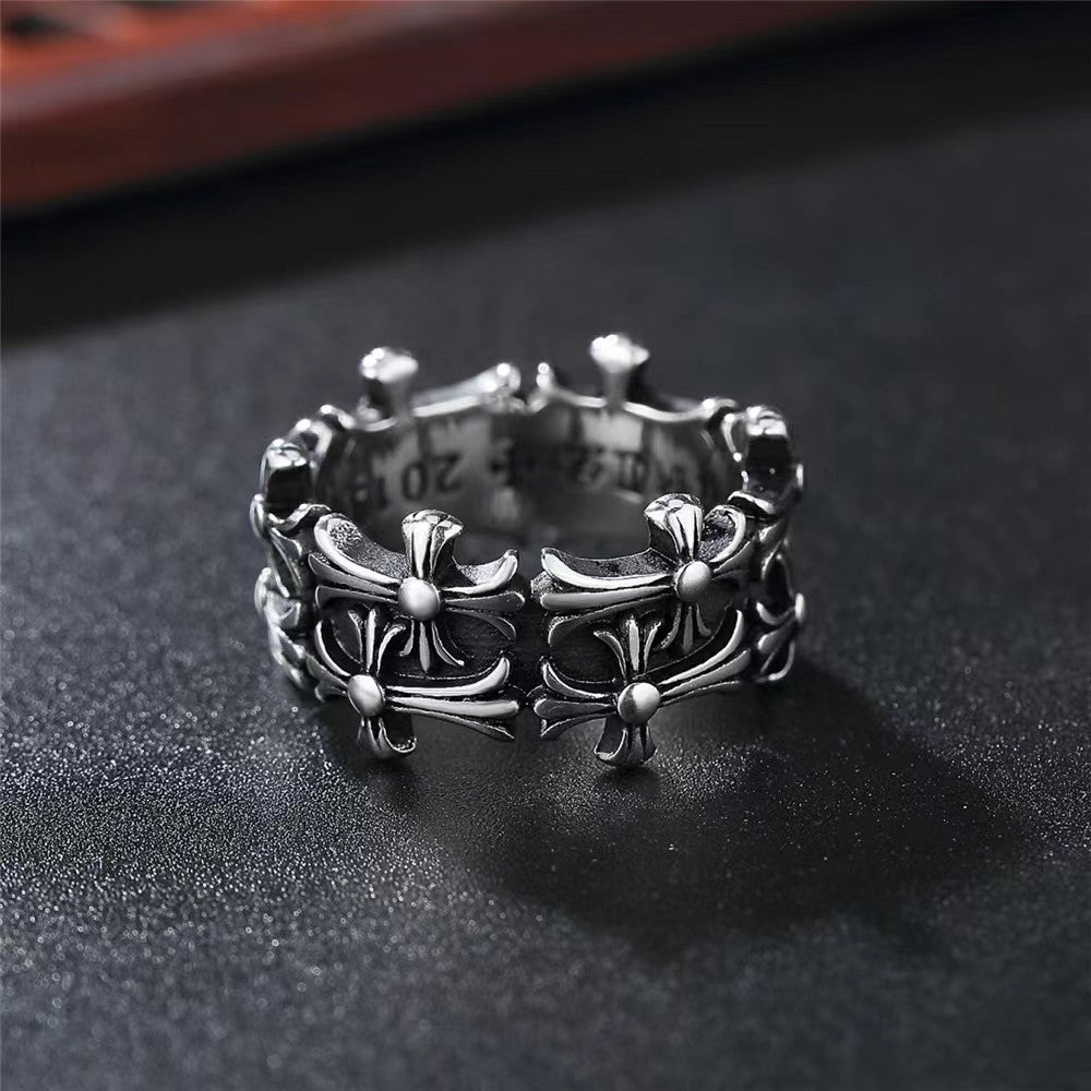 Double Layer Cross Personality Trendy Couple Retro Easy Matching Switchable Rings