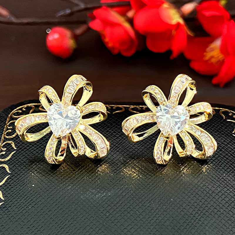 Women's Sier Needle Flower Color Zircon Mori Sweet Fashion Earrings