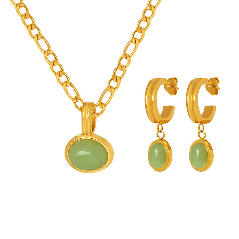 French Style Niche Green Aventurine Titanium Earrings