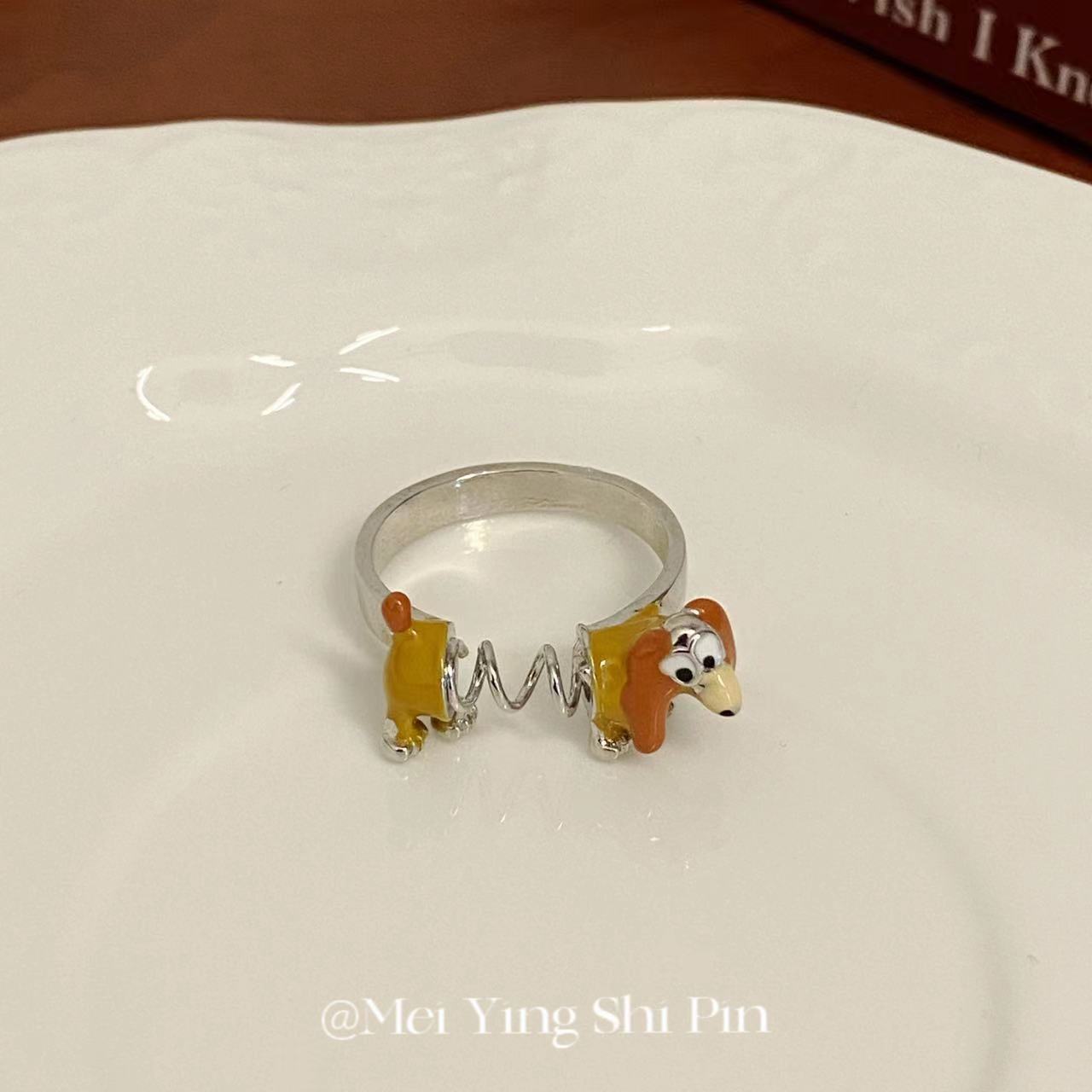 Cute Spring Puppy Funny Niche Design Fashion Open Index Finger Rings