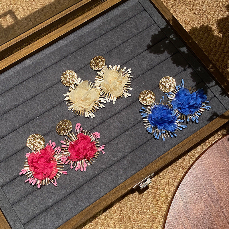 Purple Flower Female Gentle Niche Exaggerated Versatile High-grade Fine Seaside Stud Earrings