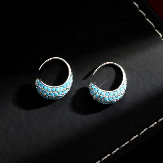Women's Design Flower Basket Turquoise Advanced Full Diamond Ear Hook