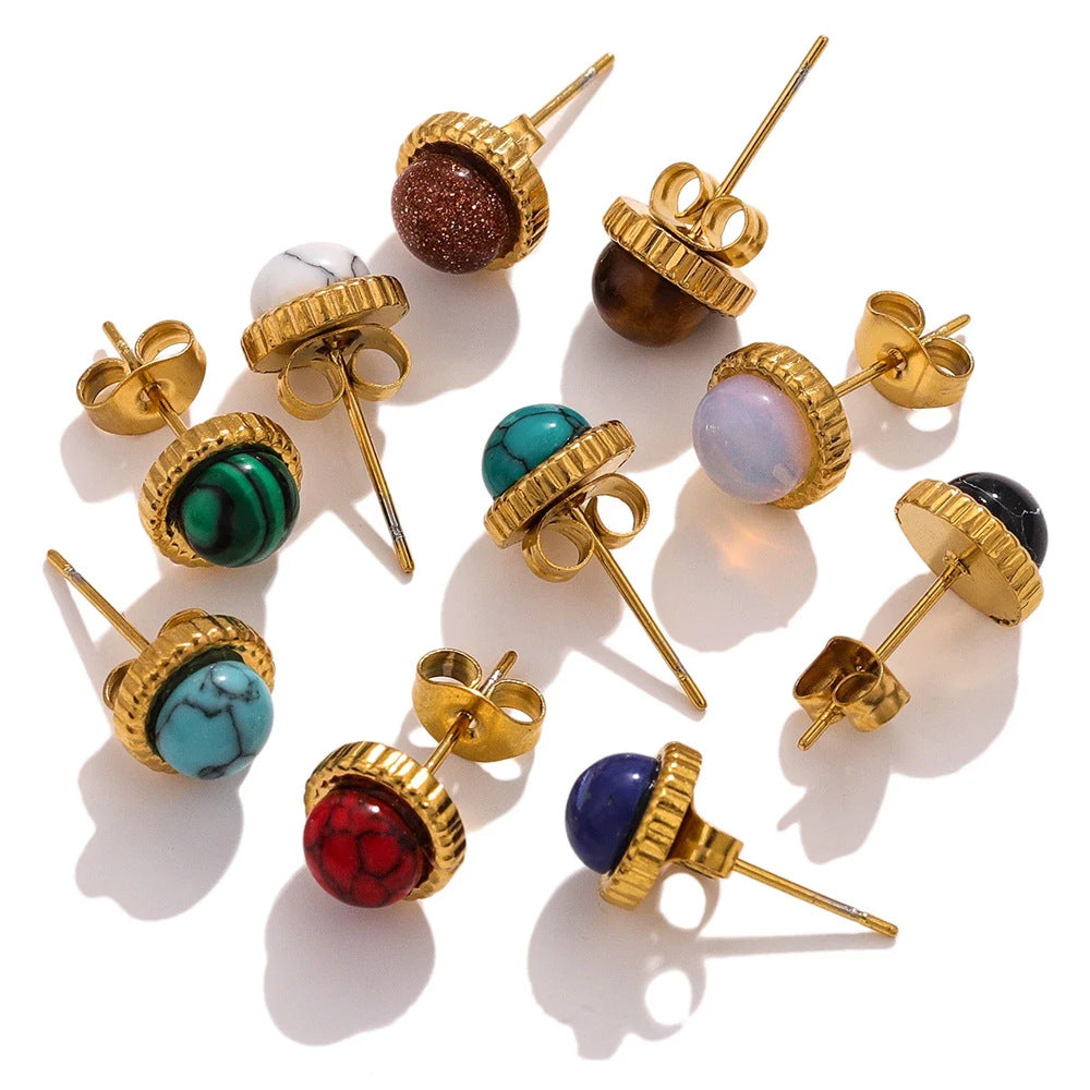 Stainless Steel Natural Stone Titanium Ear Tigereye Rings