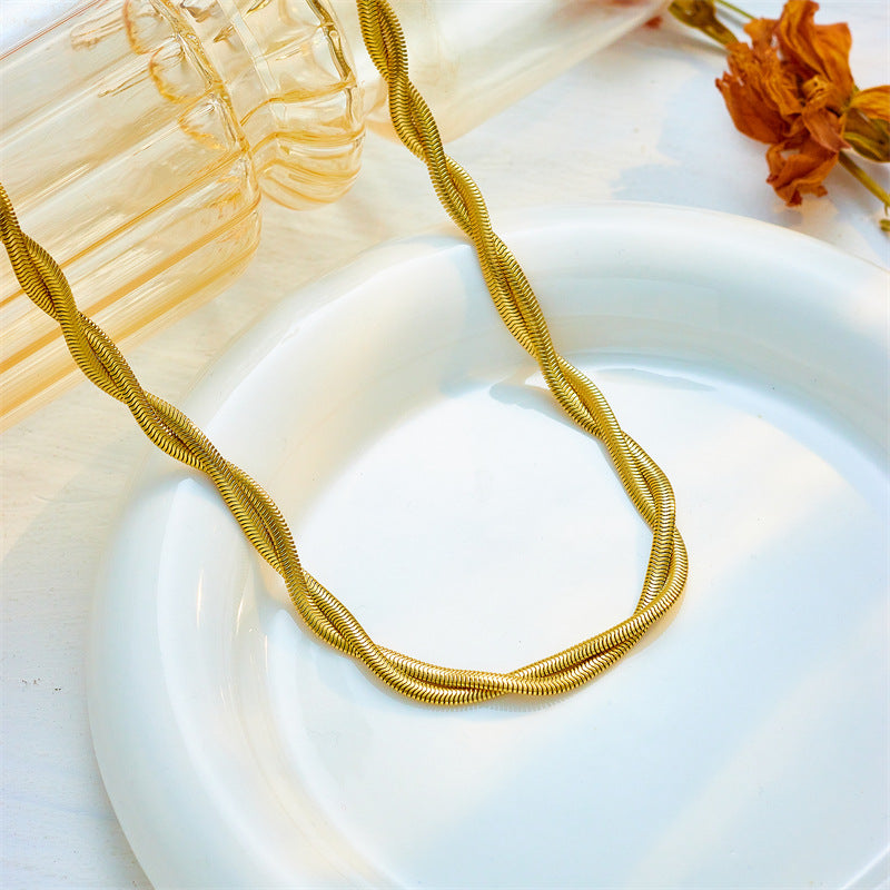 Neutral Woven Twisted Gold Plated Stainless Steel Bracelets