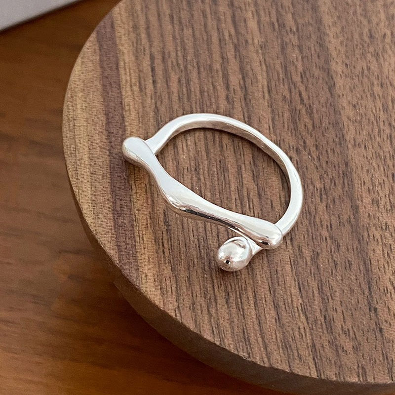 Women's & Men's Sterling Sier Niche Irregular Geometric Parallel Ball Open Index Finger Ring