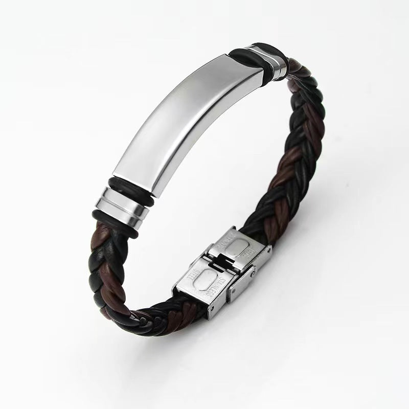 Simple Casual Stainless Steel Leather Woven Bracelets