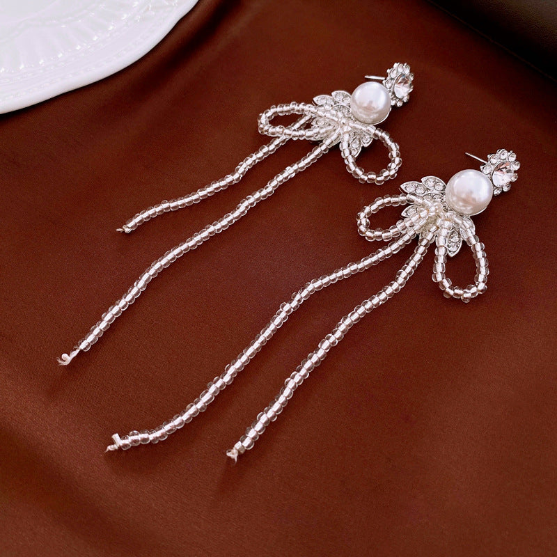 Women's French Retro Pearl Tassel Exaggerated Niche Earrings