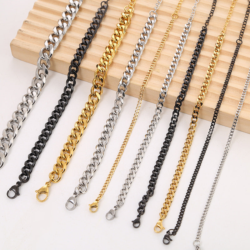 Men's Steel Hip Hop Fashion Six-sided Grinding Cuban Link Chain Simple Bracelet