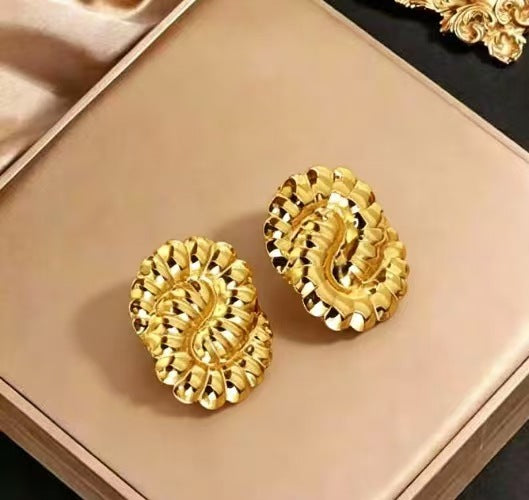 Vintage Stainless Steel Gold Unique Design Earrings
