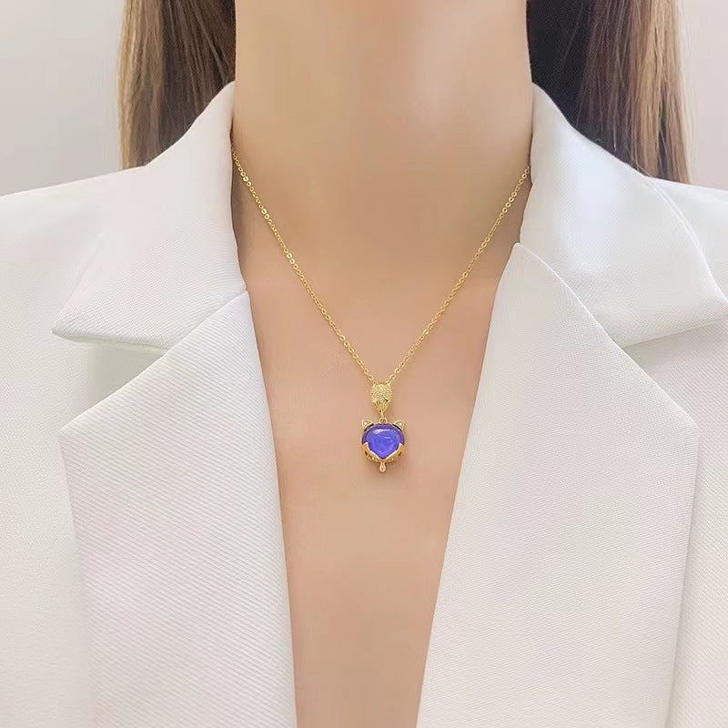 Little Fox Stone Female Clavicle Chain Light Luxury Minority Design Necklaces