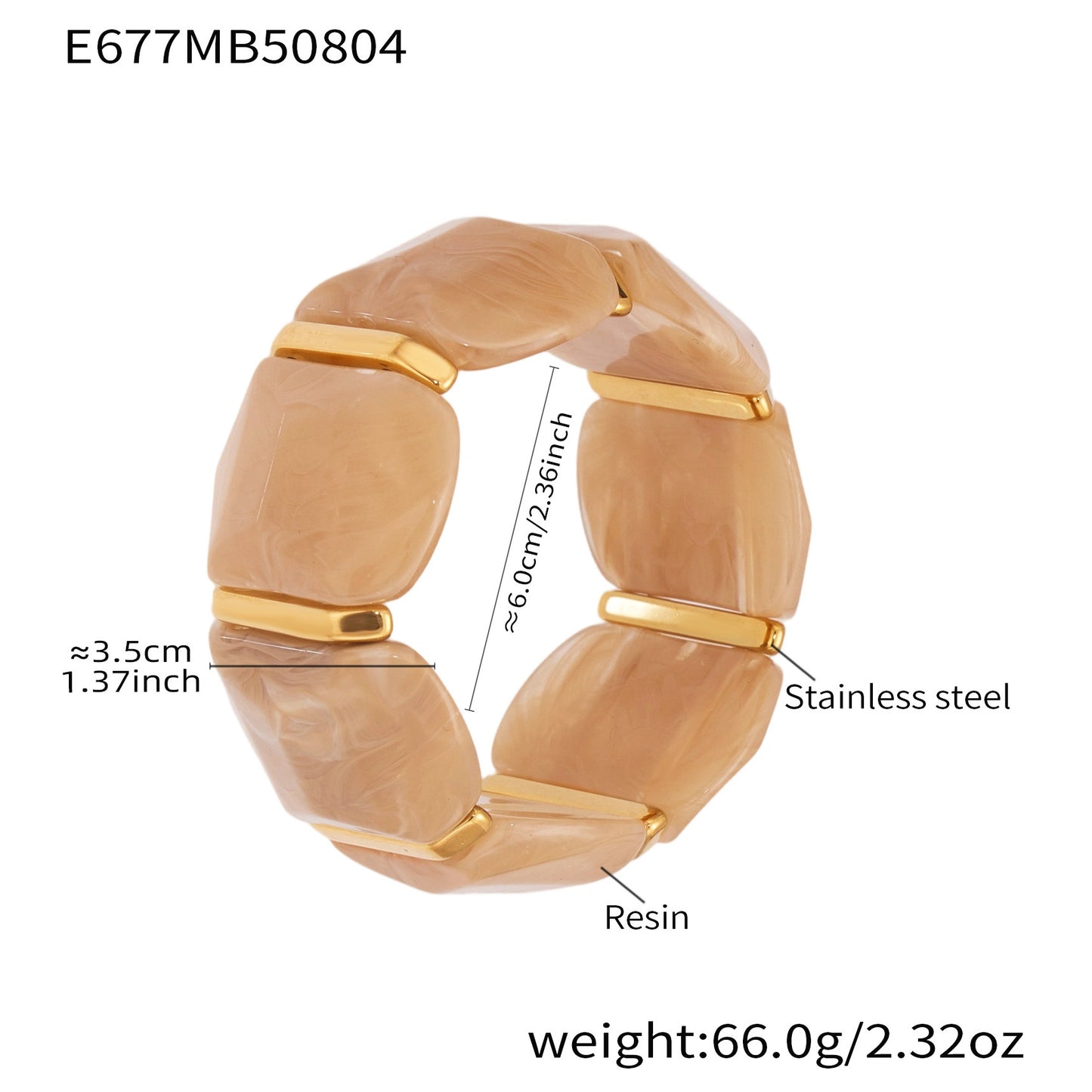 Color Matching Resin Wide Surface Elastic High Texture Fashion Stainless Bracelet