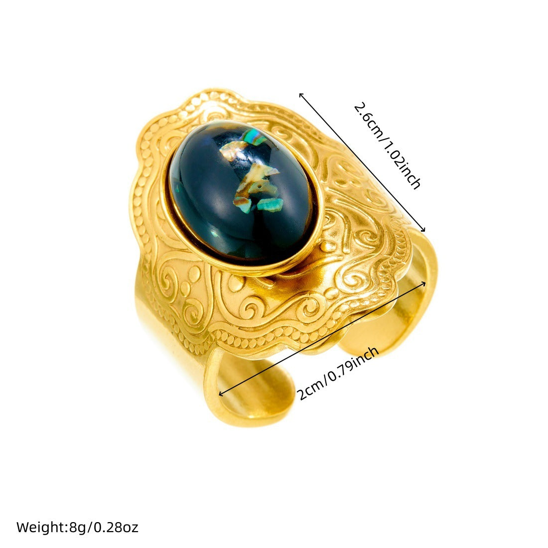 Court Style Inlaid Pearl Blue Gold Gem Oval Ring