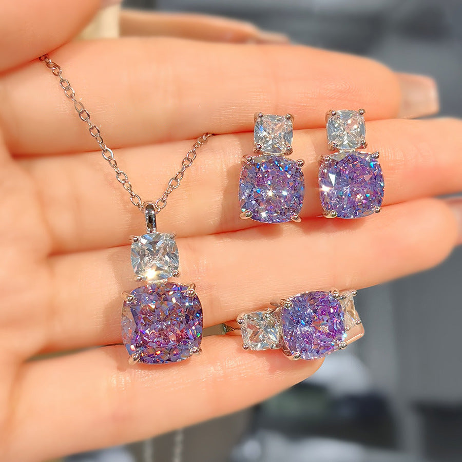 Women's Luxury Fashion Versatile Pink Diamond Purple Jewelry Set