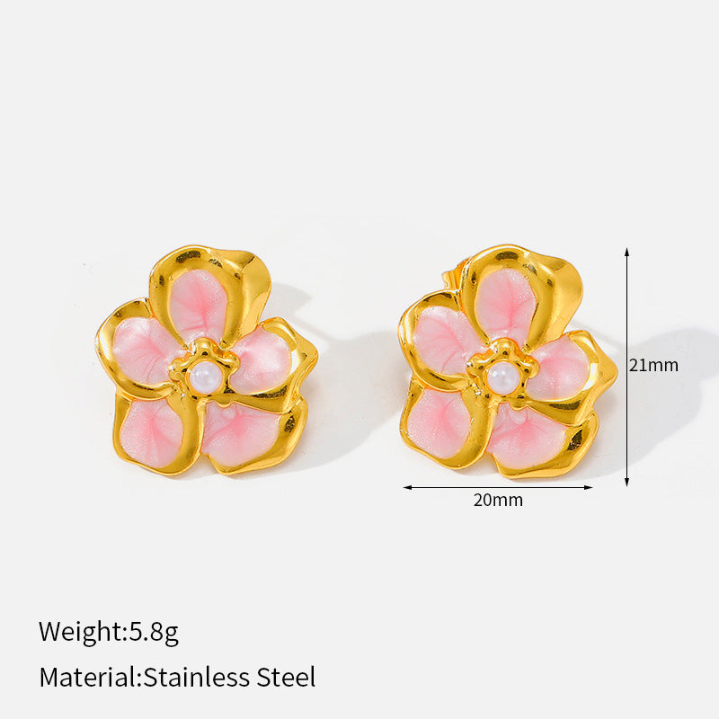 Women's Sweet Drip Glazed Flower Love Daily Versatile Gentle Stainless Earrings