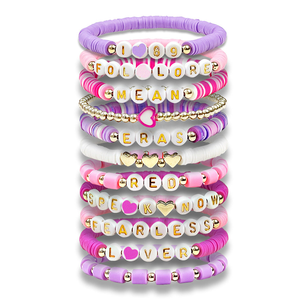 Women's Fan Color Polymer Clay English Name Bracelets