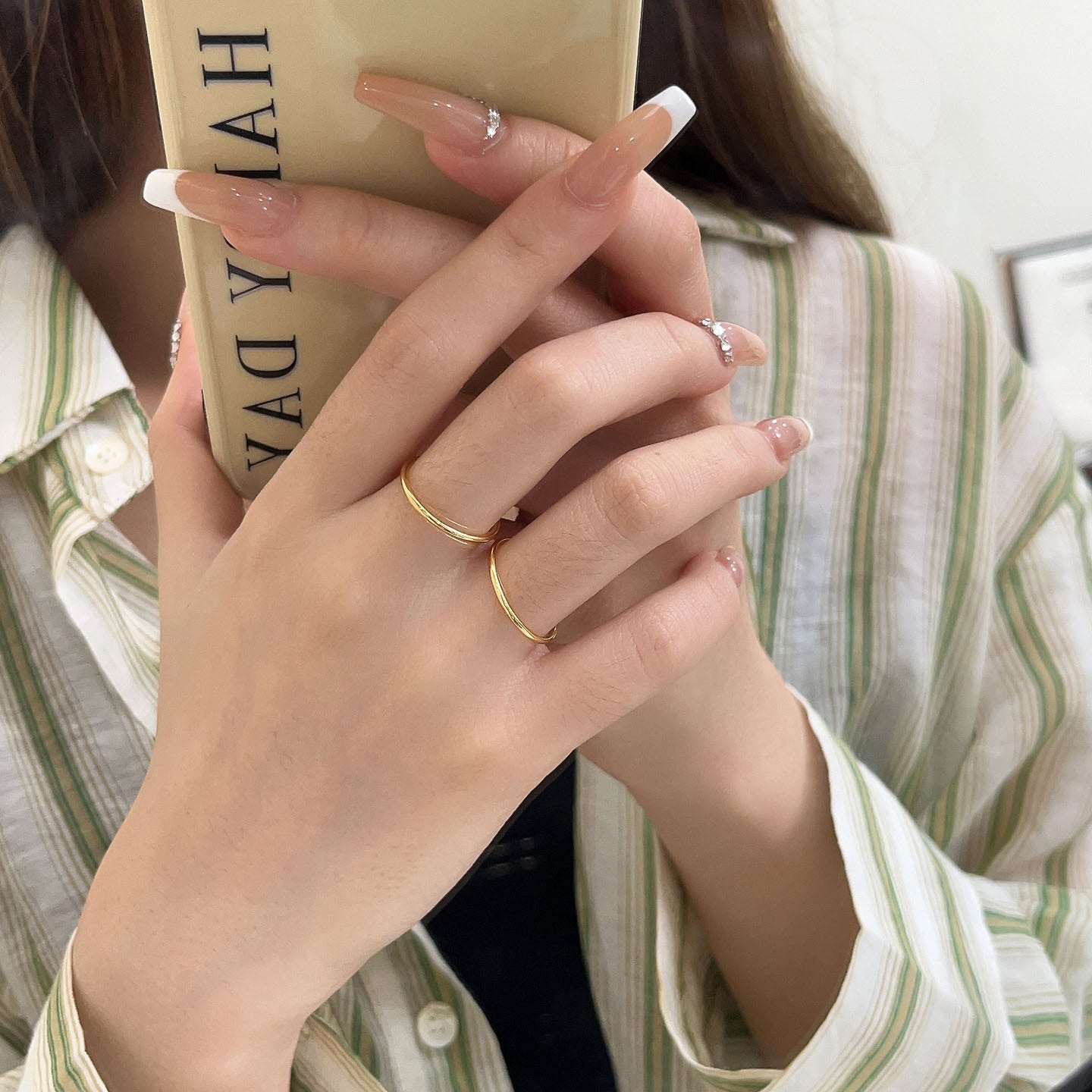 Sterling Sier Thin Glossy Line Trendy Minimalist White Rings