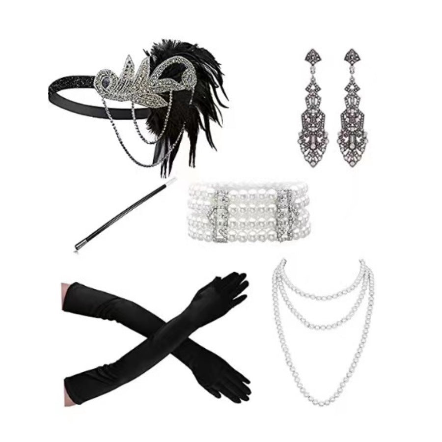 Red Feather Hair Band Masquerade Single Jewelry Set